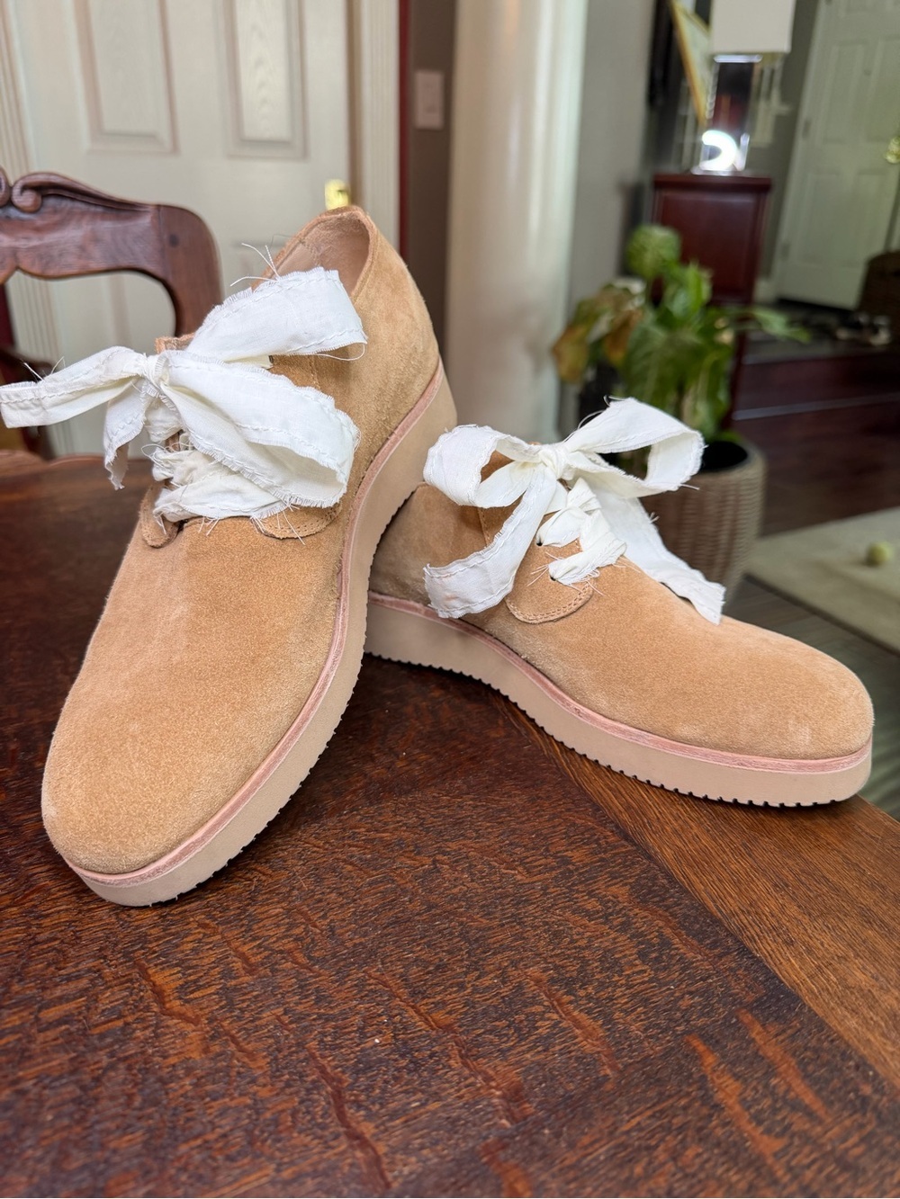 Esquivel Tan Suede Platform Derby Shoes - Women's 8.5 - Ribbon Laces